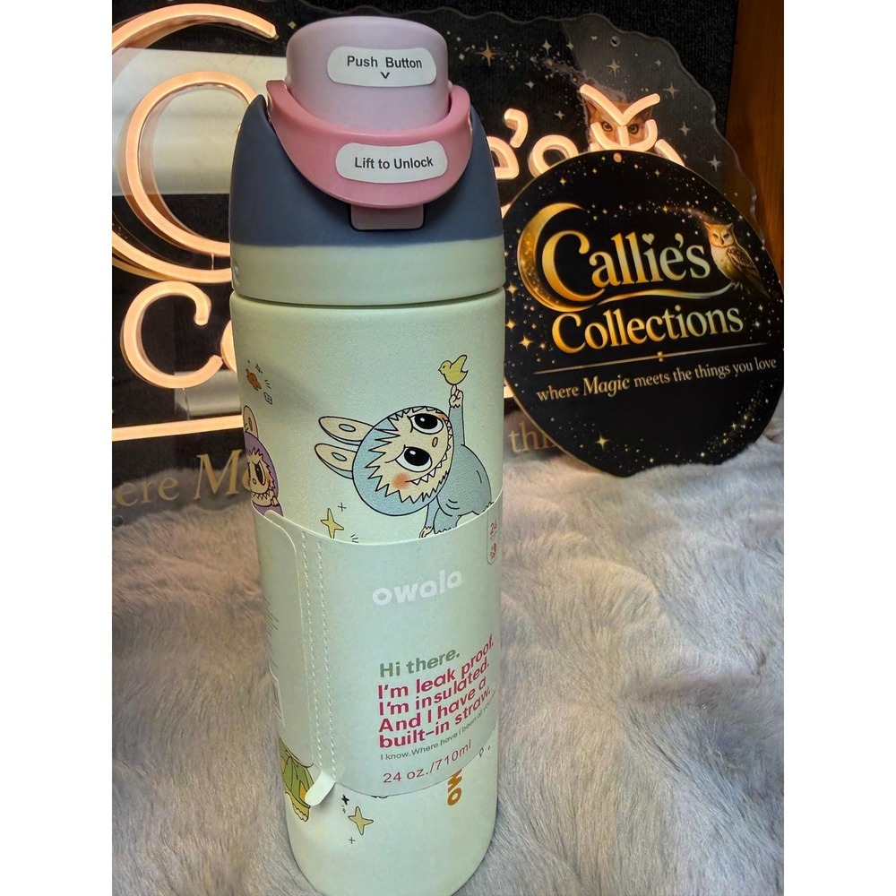 Owala FreeSip Water Bottle Labubu 24oz Mint Green Limited Edition Graphic NIB - Picture 1 of 7